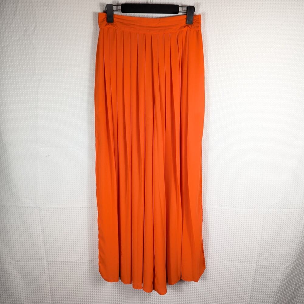 Jealous Tomato M Pleated Midi Skirt Womens Orange Pull On Polyester Casual Chic